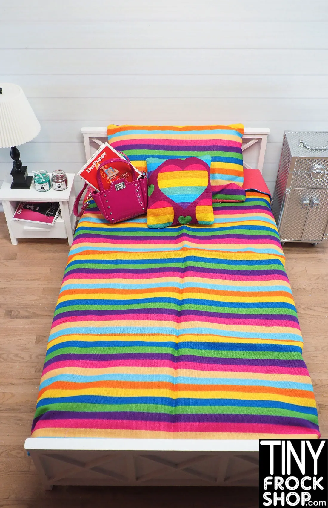 12" Fashion Doll Rainbow Hearts Bedding Sets by Dress that Doll - 2 Styles