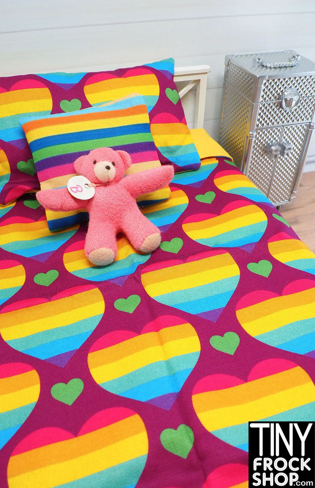 12" Fashion Doll Rainbow Hearts Bedding Sets by Dress that Doll - 2 Styles