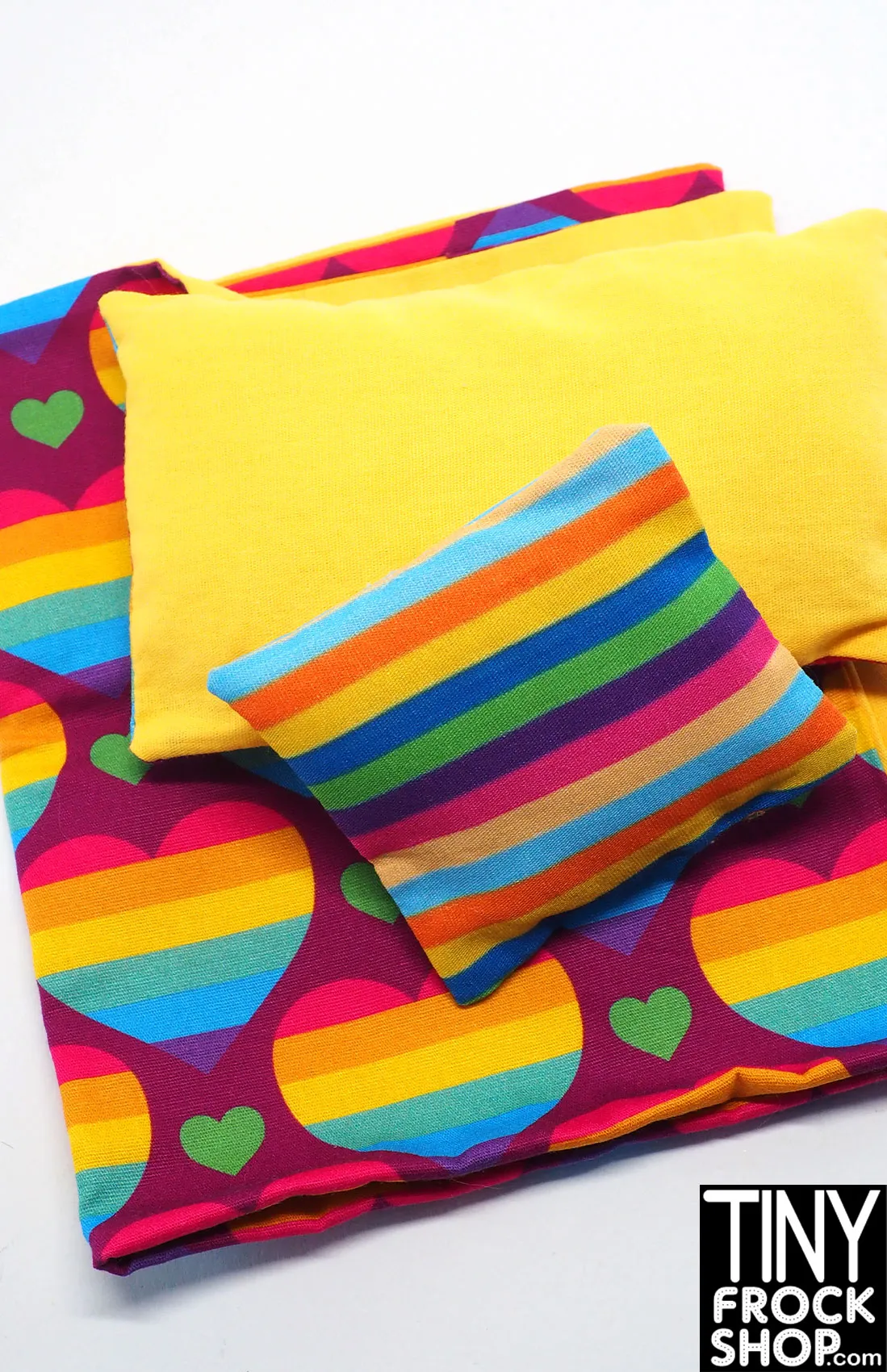 12" Fashion Doll Rainbow Hearts Bedding Sets by Dress that Doll - 2 Styles