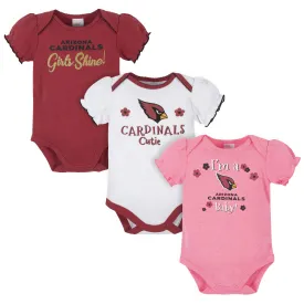 3-Pack Baby Girls Arizona Cardinals Short Sleeve Bodysuits