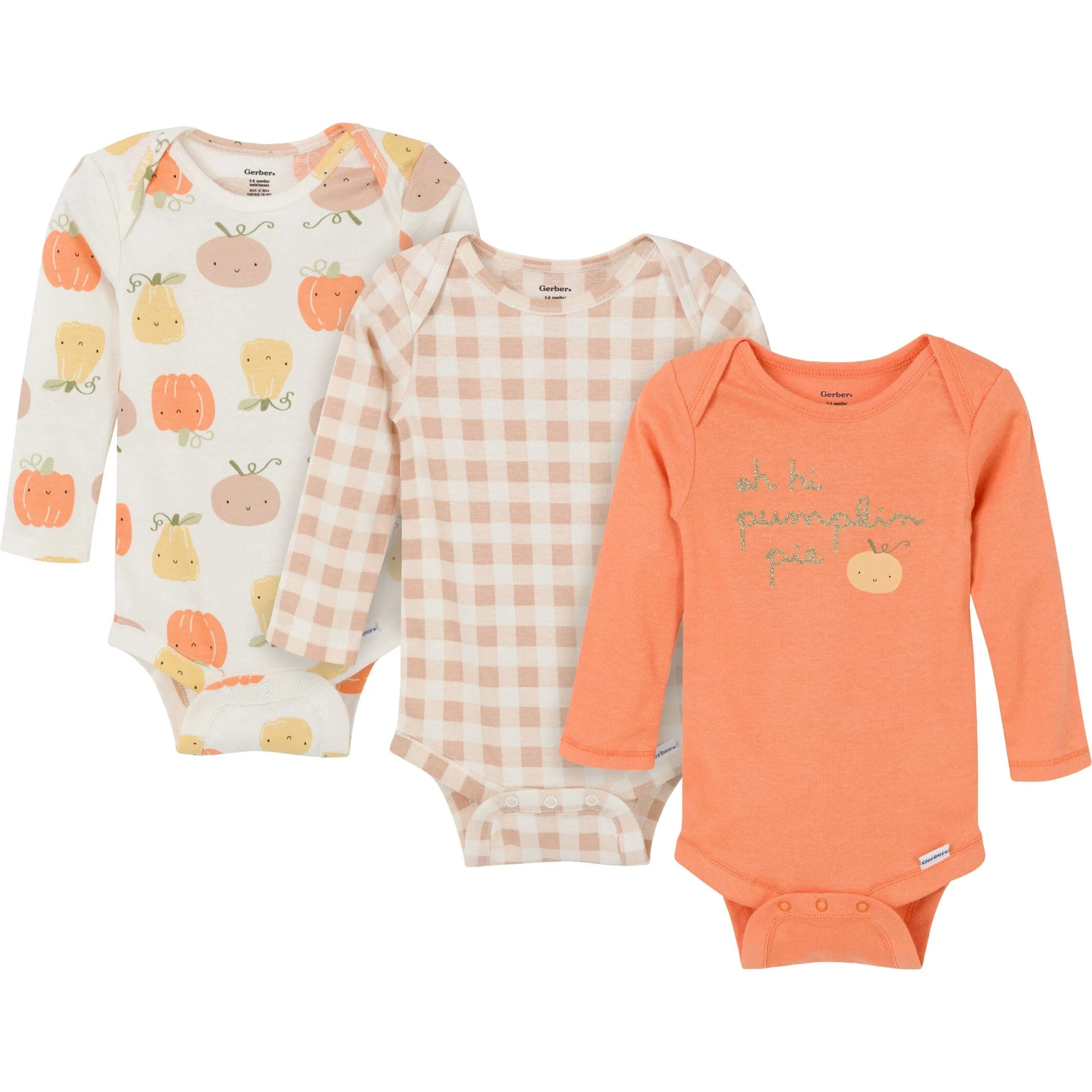 3-Pack Baby Girls Pumpkin Pie Onesies® Bodysuits