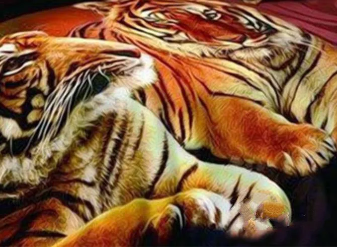 3D Heart-Warming Tiger Couples on Land Printed Cotton Luxury 4-Piece Bedding Sets/Duvet Covers