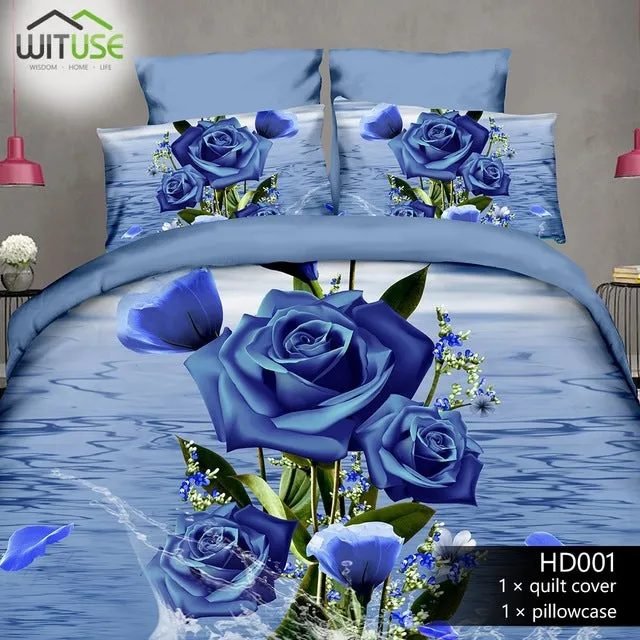 3Pcs Queen Size Luxury 3D Rose Bedding SetS Red Color Bedclothes Comforter Cover Set Wedding Bed Duvet Quilt Cover Pillowcase