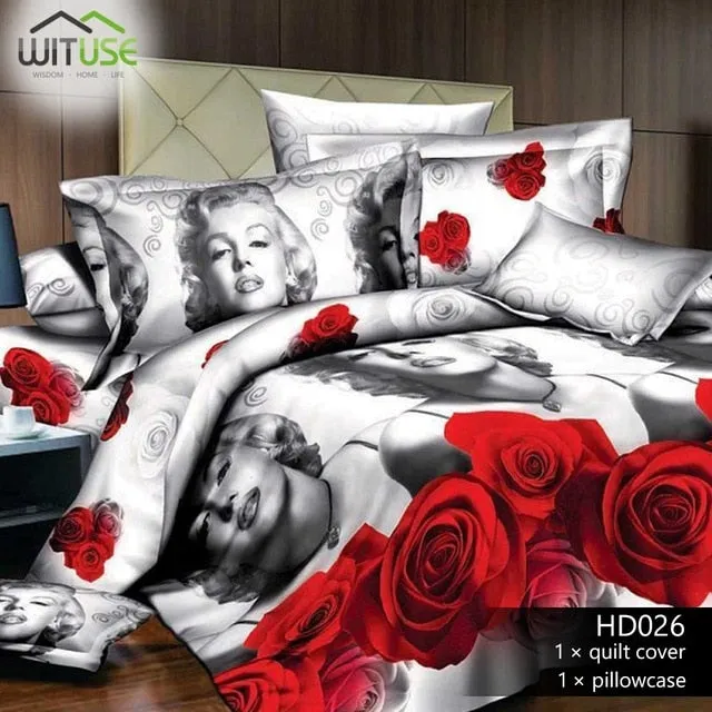 3Pcs Queen Size Luxury 3D Rose Bedding SetS Red Color Bedclothes Comforter Cover Set Wedding Bed Duvet Quilt Cover Pillowcase