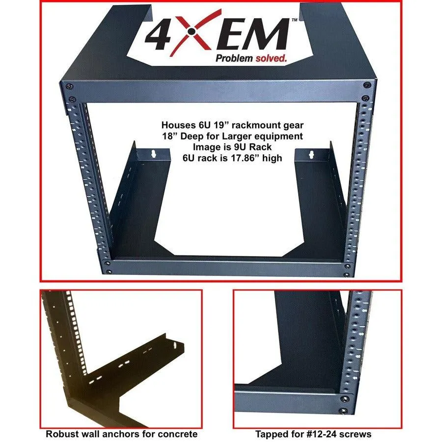 4XEM 6U 18" Deep Wall Mount for Switches and Rackmount Networking Equipment- Black