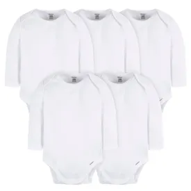 5-Pack Baby White Premium Long Sleeve Onesies® Bodysuits