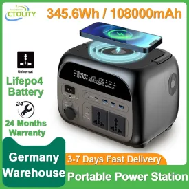 500W Portable Power Station 345.6Wh 108000mAh Solar Generator LiFePo4 Batteries 220V Energy Storage Supply Camping Campervan RV