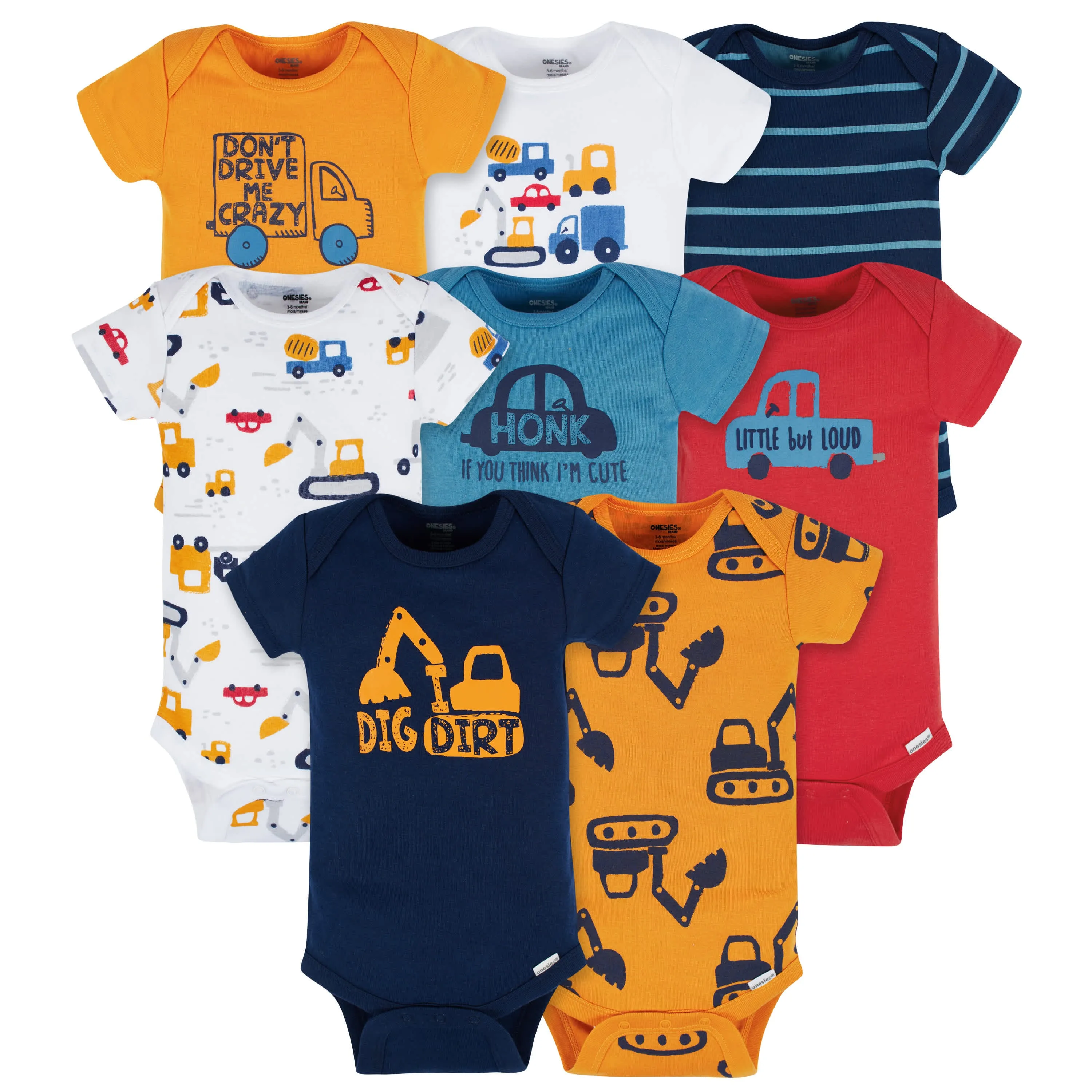 8-Pack Baby Boys Construction Zone Short Sleeve Onesies® Bodysuits