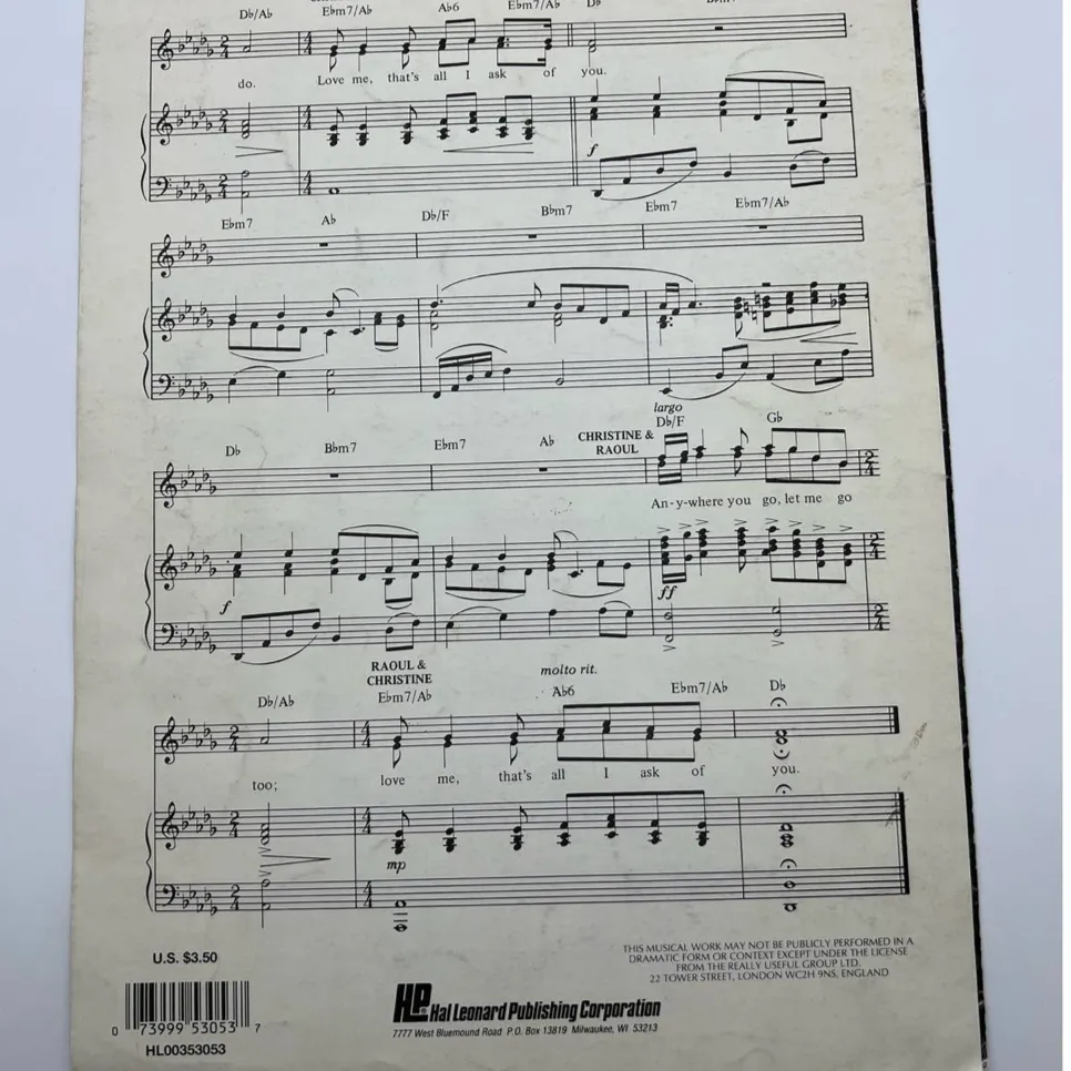 All I Ask of You Phantom of the Opera vintage sheet music