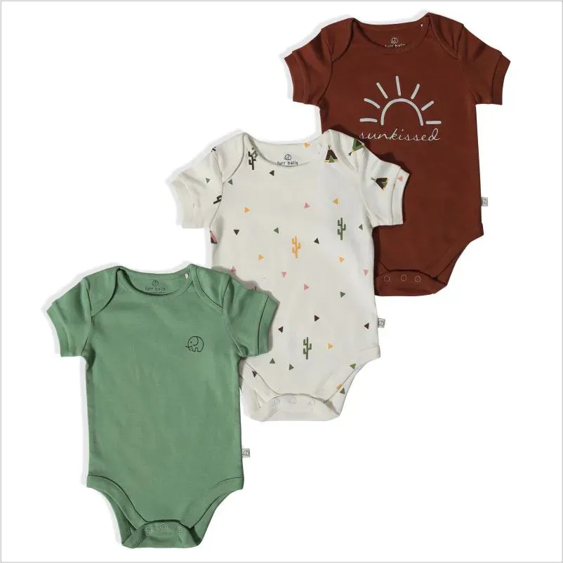 Baby 3 Pack Organic Cotton Bodysuits - Clove, Mineral Green, White