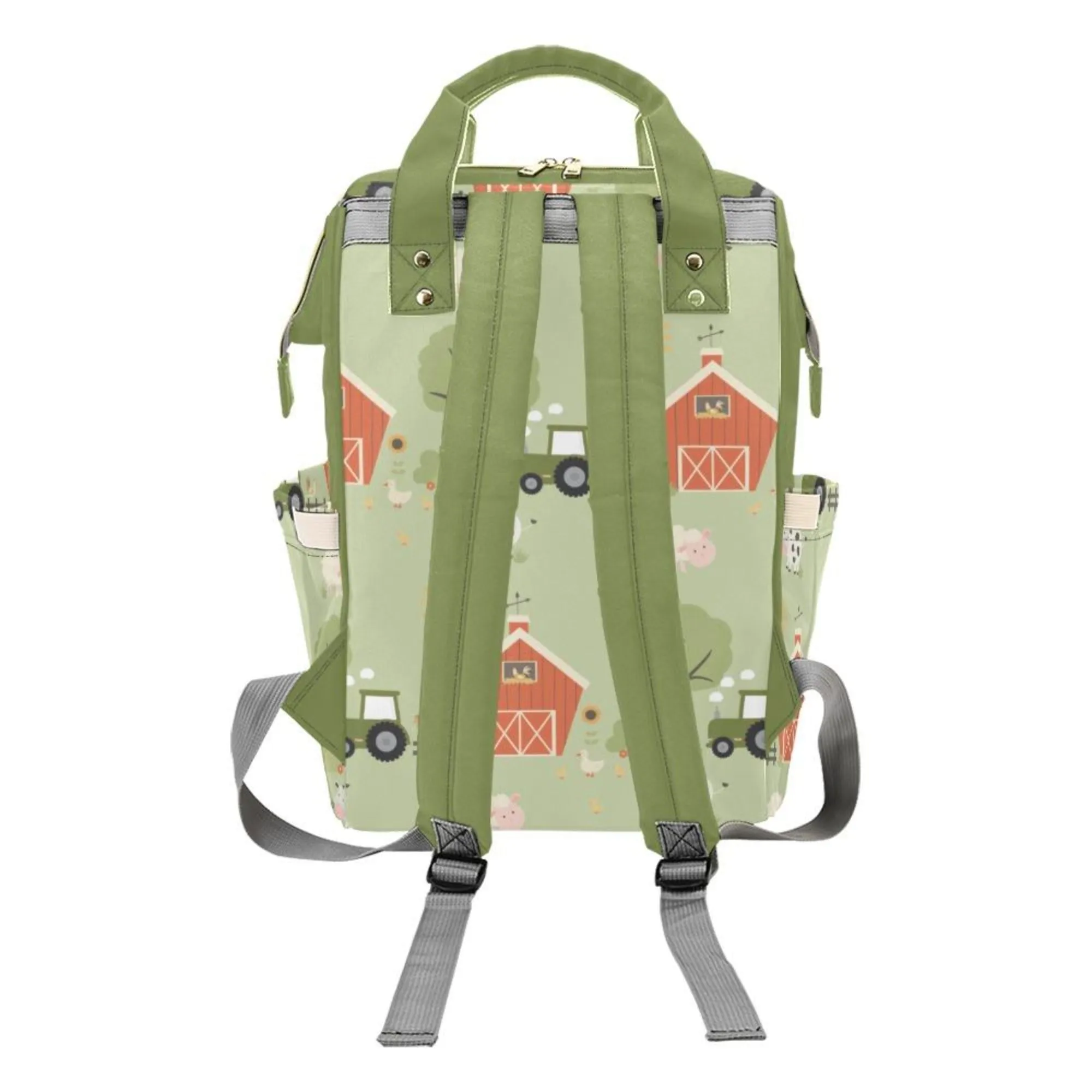 Baby Bag Backpack - Tractors And Farm In Green Tones Multi-Function Backpack