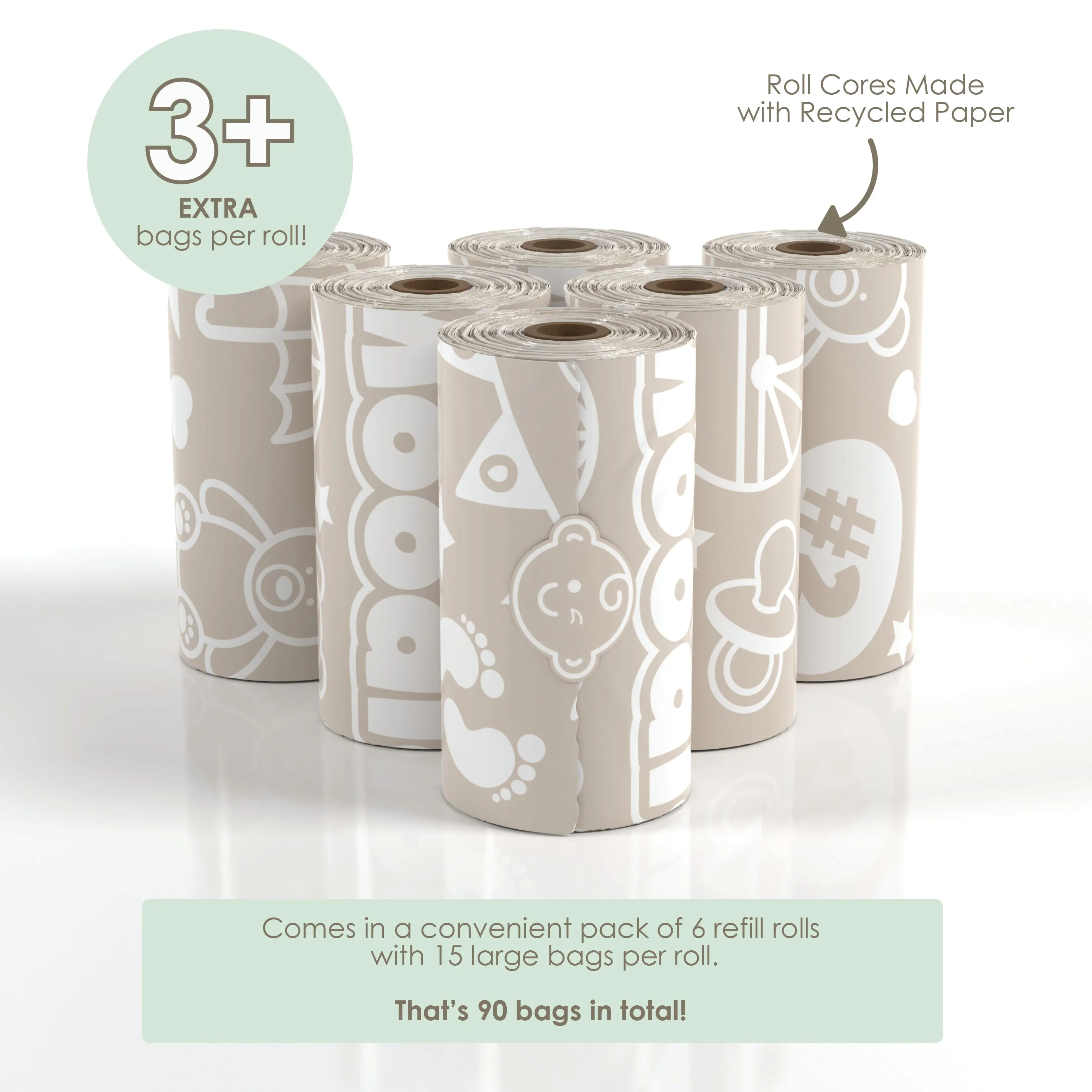 Baby Disposable Diaper Bags | LAVENDER SCENTED - 6 Roll Refill Pack