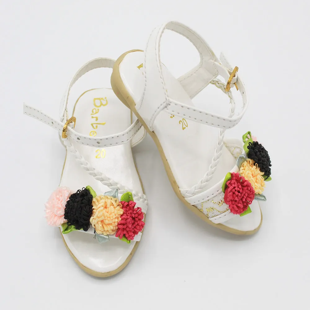 Baby Girl New Fancy White Multicolored Flowers Sandle for 0-18 Months