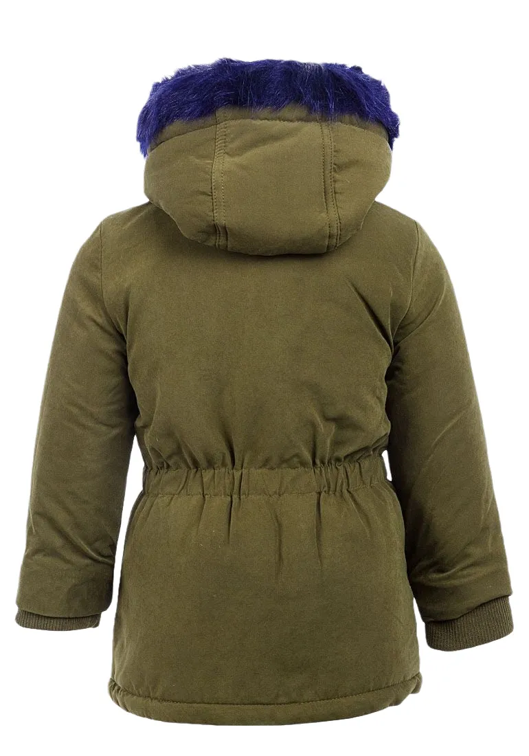 Baby Girls Minoti Olive Green Parka Faux Fur Trim Hooded Winter Jacket