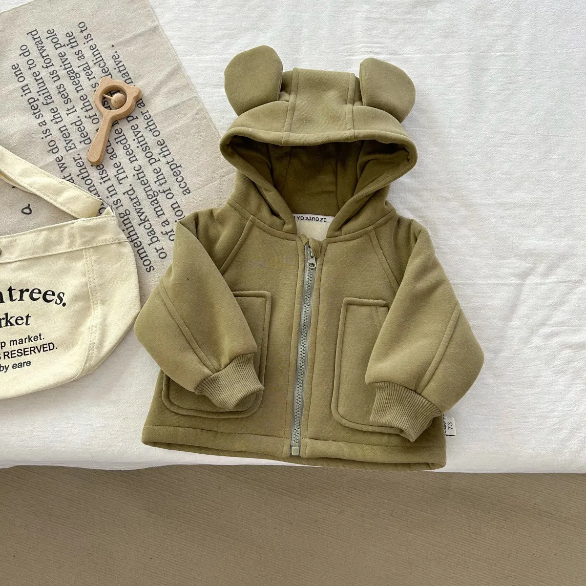 Baby Solid Color Bear Hooded Coat