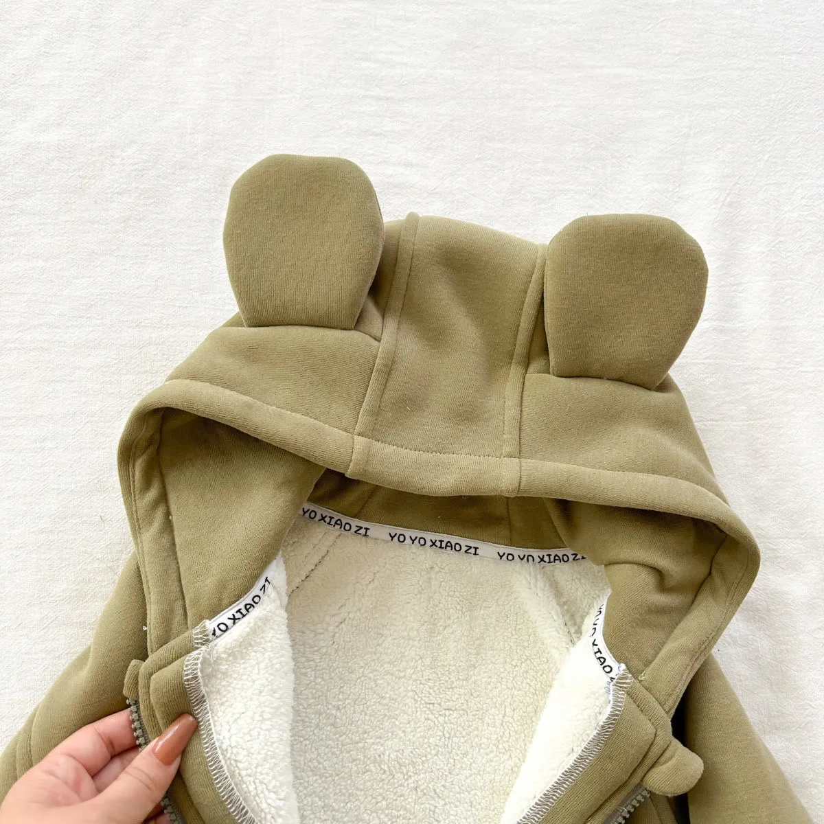 Baby Solid Color Bear Hooded Coat