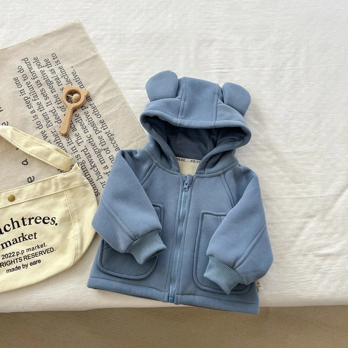 Baby Solid Color Bear Hooded Coat