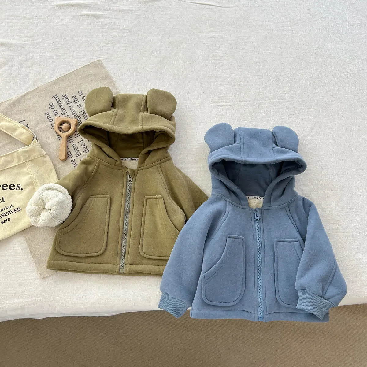 Baby Solid Color Bear Hooded Coat