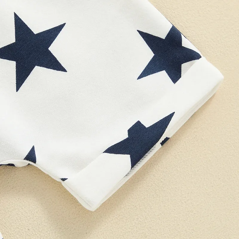 Baby Toddler Boys 2Pcs USA 4th of July Clothes Set Short Sleeve Embroidery Letters Top with Stars Print Shorts Outfit