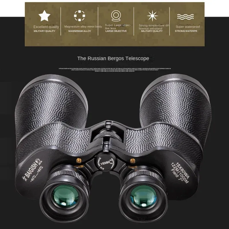 Baigish 15X60 TB Binocular Full Metal Professional High Power Telescope Bak4 Waterproof  Camping Equipment Hunting Night Vision