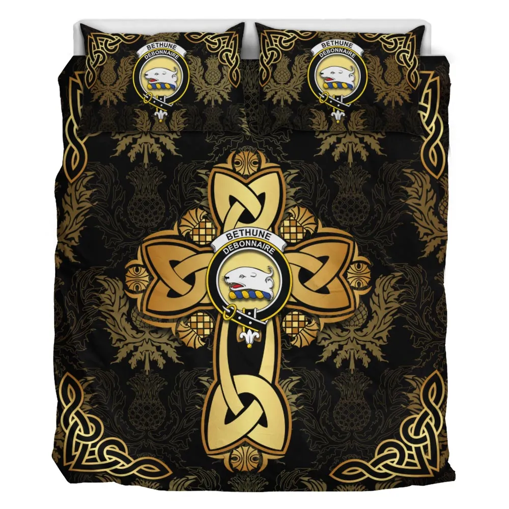 Bethune Clan Bedding Sets Gold Thistle Celtic Style