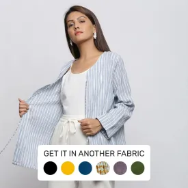 Blue and White Striped Cotton V-Neck Short Shrug