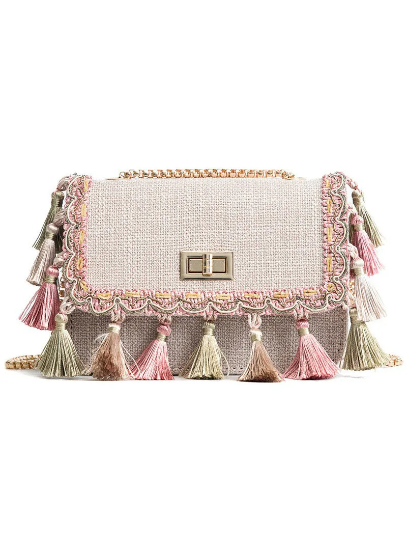 Boho Fringe Mini Chain Shoulder Bag Canvas National