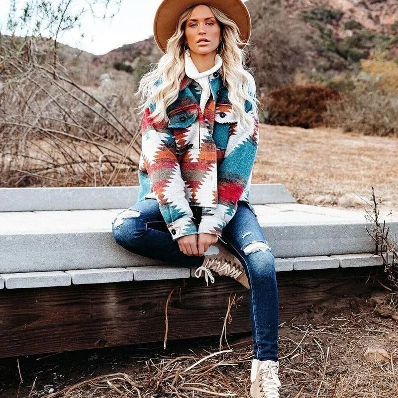 Boho Vintage Denim Print Jacket