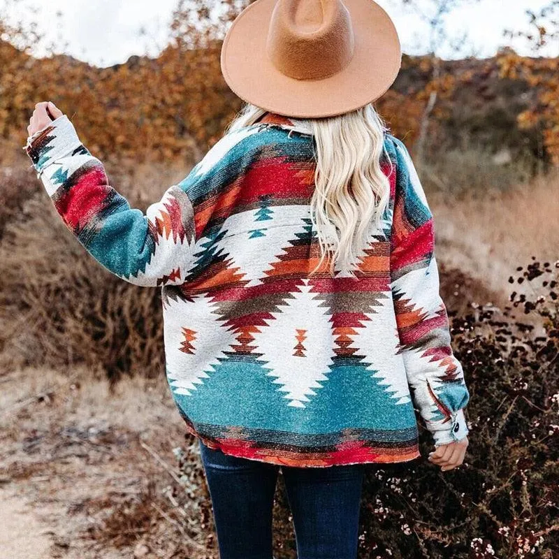 Boho Vintage Denim Print Jacket