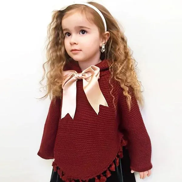 Bowknot Tassels Long Sleeve Hoodie Venonat Knitted Sweater