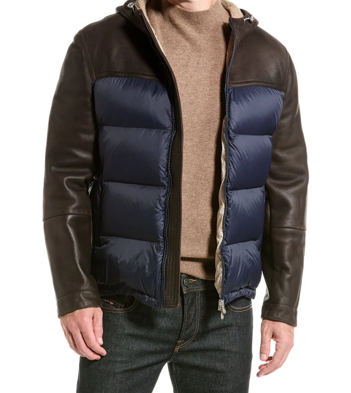 Brunello Cucinelli Outerwear Jacket In Brown & Blue