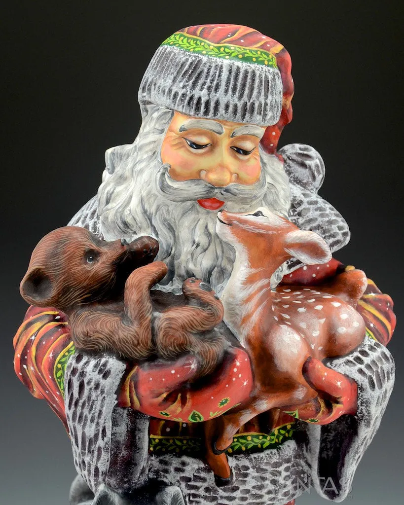 Carved Russian Santa with Alaskan Animals