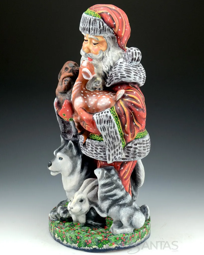 Carved Russian Santa with Alaskan Animals