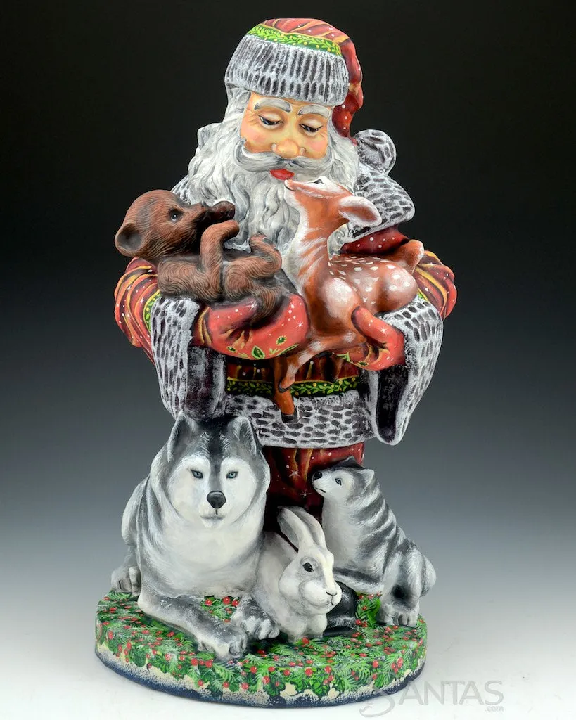 Carved Russian Santa with Alaskan Animals