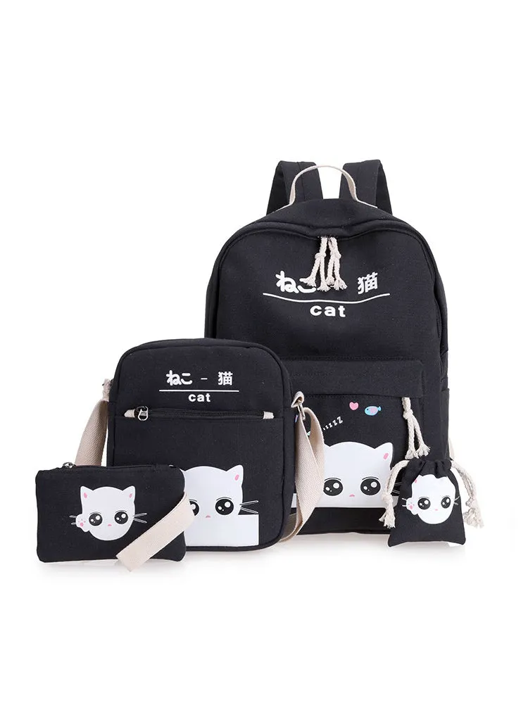 Cat Backpacks For Teenager School Bag For Girls Set