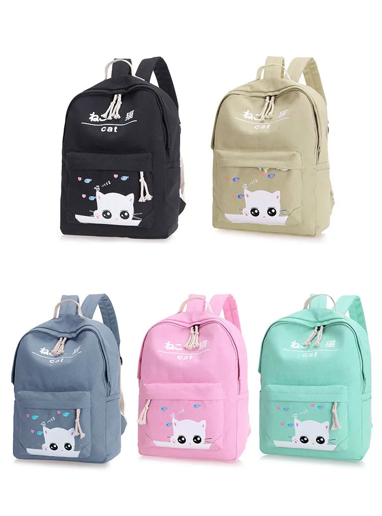 Cat Backpacks For Teenager School Bag For Girls Set