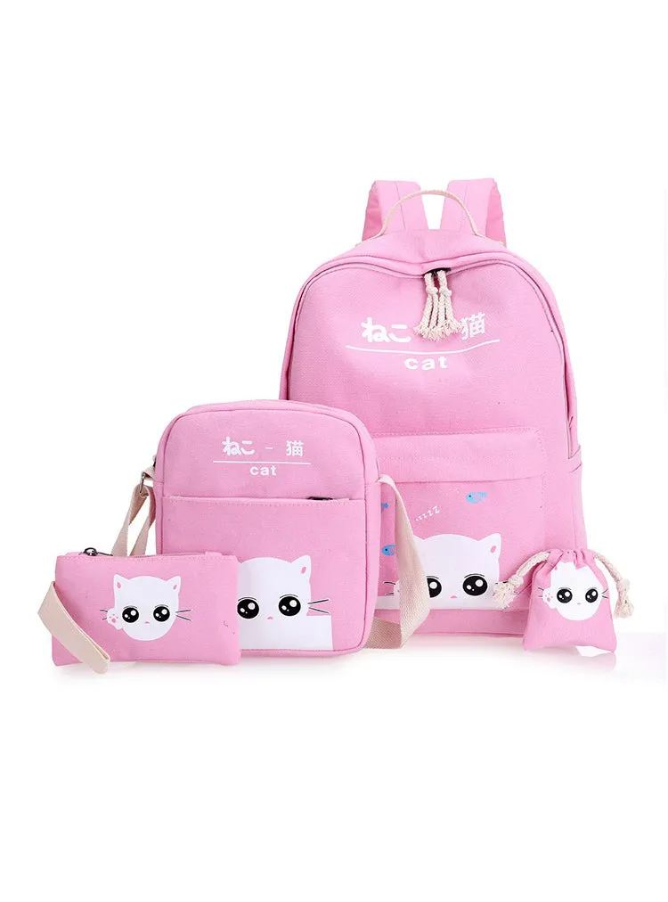 Cat Backpacks For Teenager School Bag For Girls Set