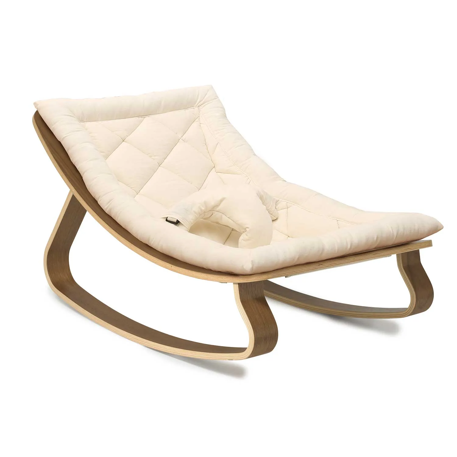 Charlie Crane Levo Baby Rocker in Walnut with Organic White cushion