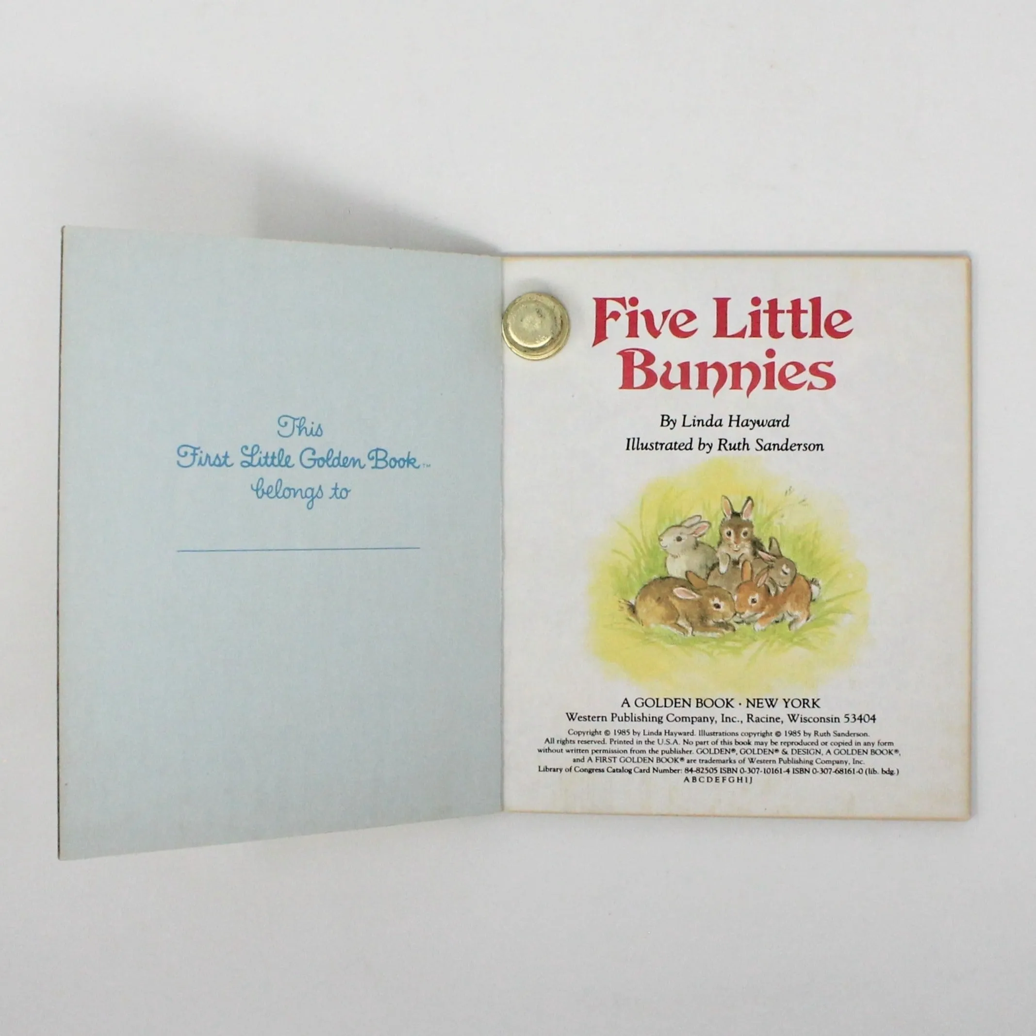 Children's Book, First Little Golden Book, Five Little Bunnies, Hardcover, Vintage 1985