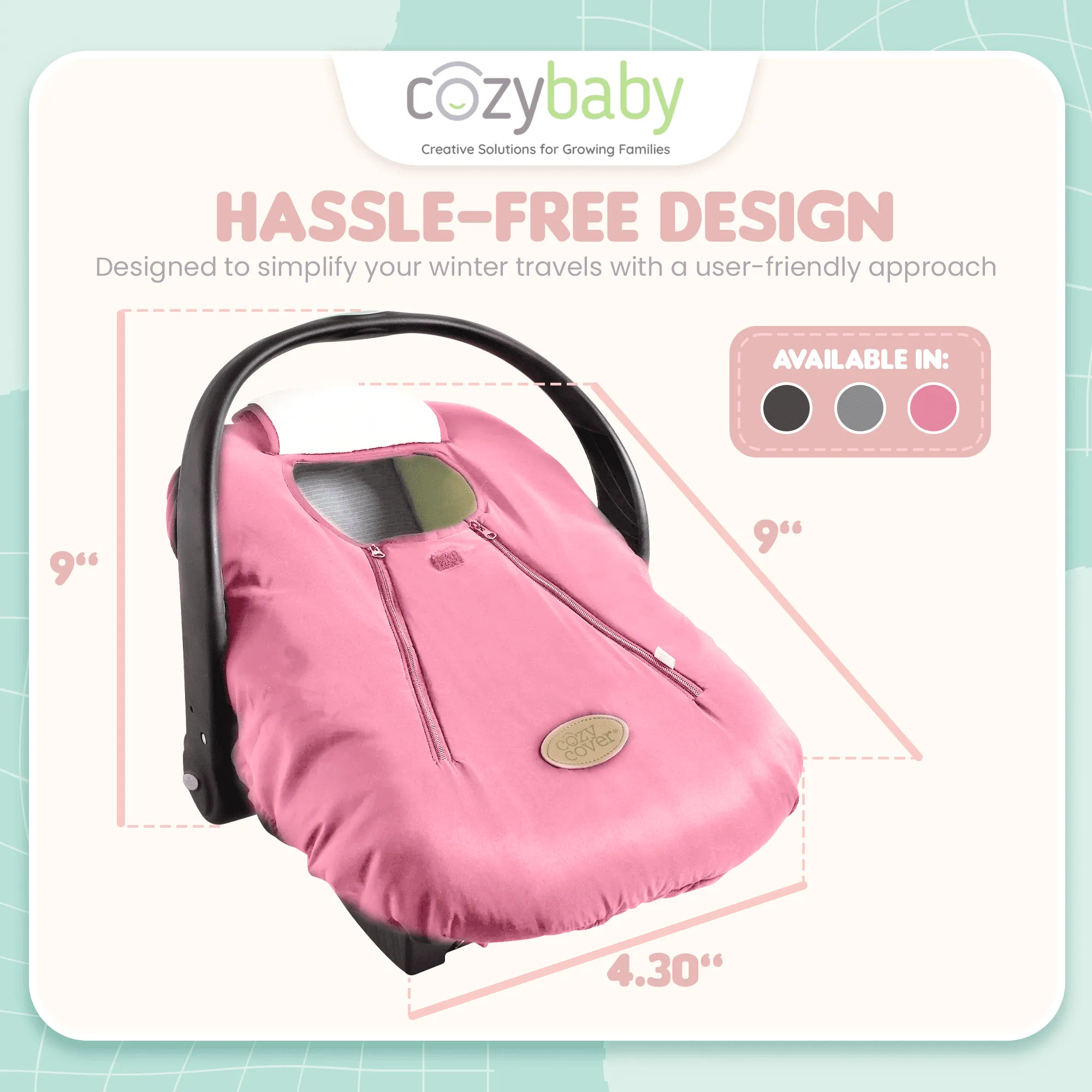 CozyBaby Original Car Seat Cover with Dual Zippers and Elastic Edge, Pink