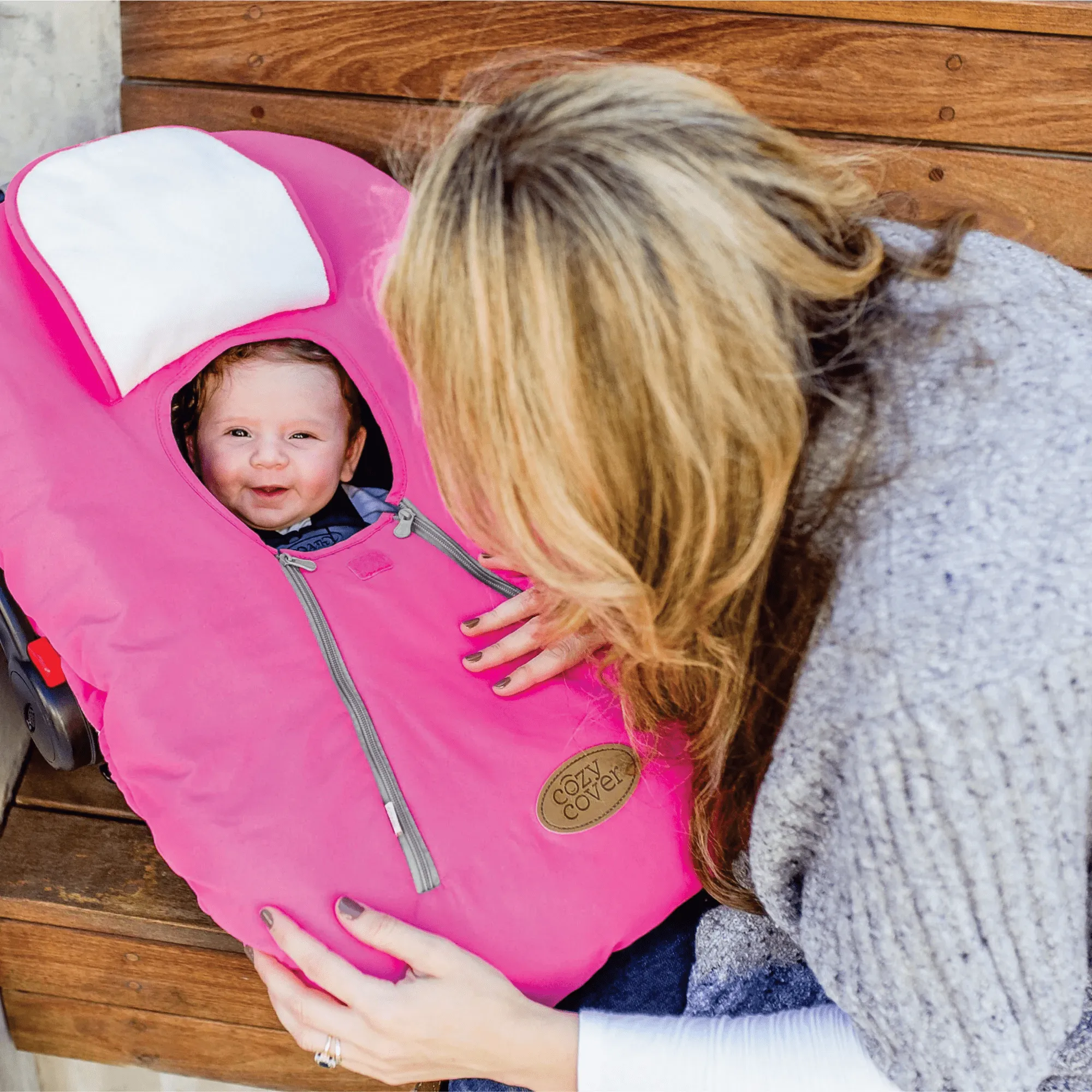 CozyBaby Original Car Seat Cover with Dual Zippers and Elastic Edge, Pink