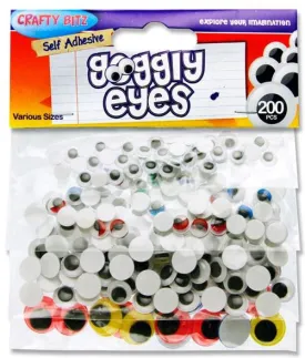 Crafty Bitz Assorted Self Adhesive Googly Eyes - 200