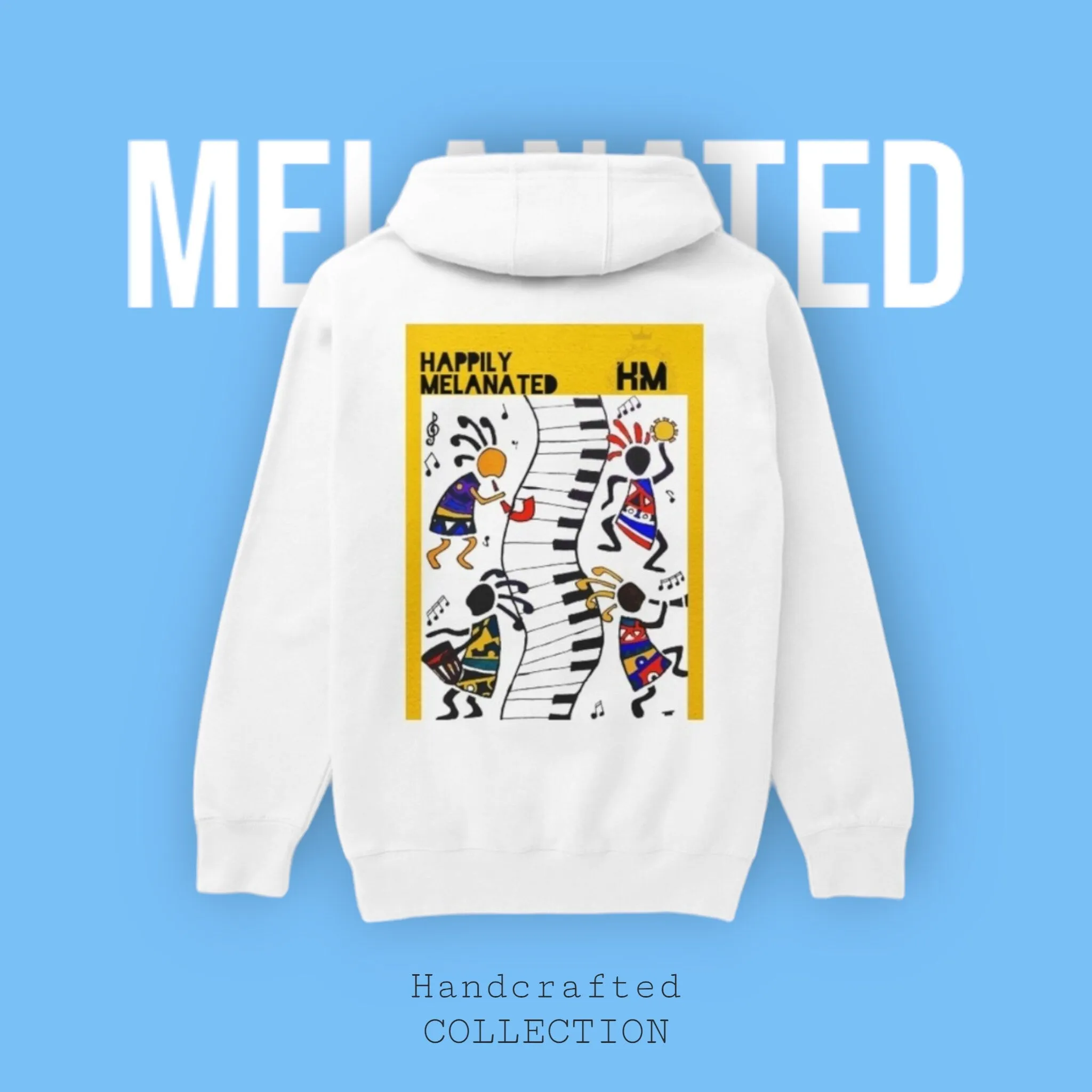 Cultural Streetwear Pullover Hoodie, Hand-Drawn Tribal Music Art