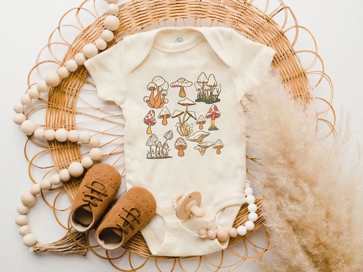 Cute Baby Onesies - Cute Mushroom Neutral Gender - Announcement Newborn Gift for Baby Shower Gift