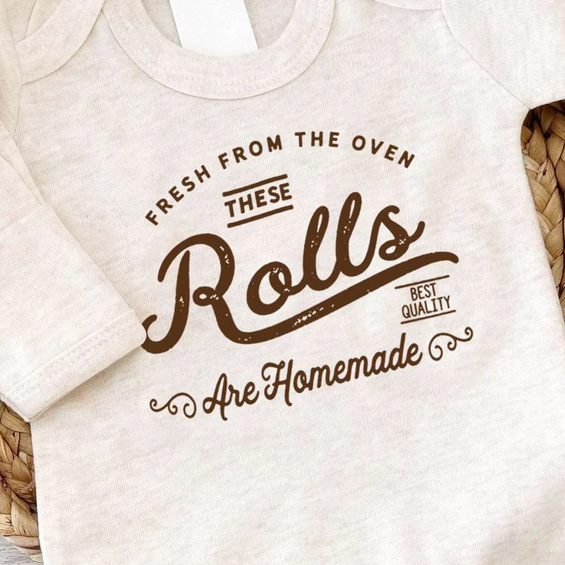 Cute Neutral Homemade Rolls Romper - Natural Baby Bodysuit for Thanksgiving