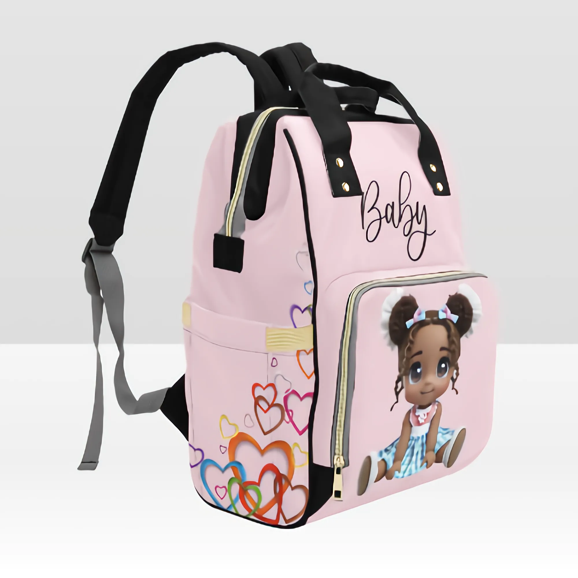 Designer Diaper Bag Backpack - African American Baby Girl Curly Locks