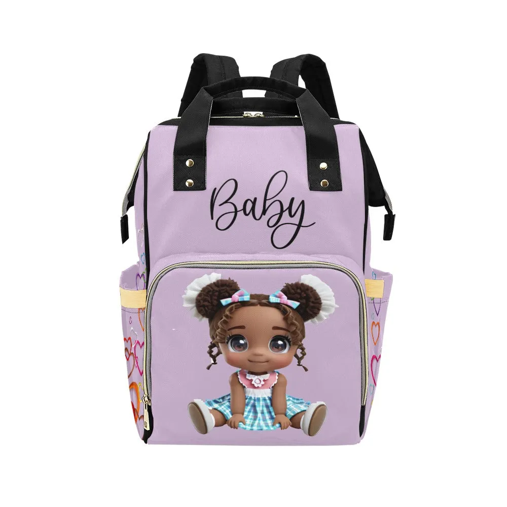 Designer Diaper Bag Backpack - African American Baby Girl Curly Locks