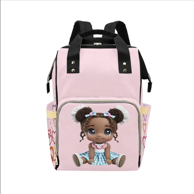 Designer Diaper Bag Backpack - African American Baby Girl Curly Locks