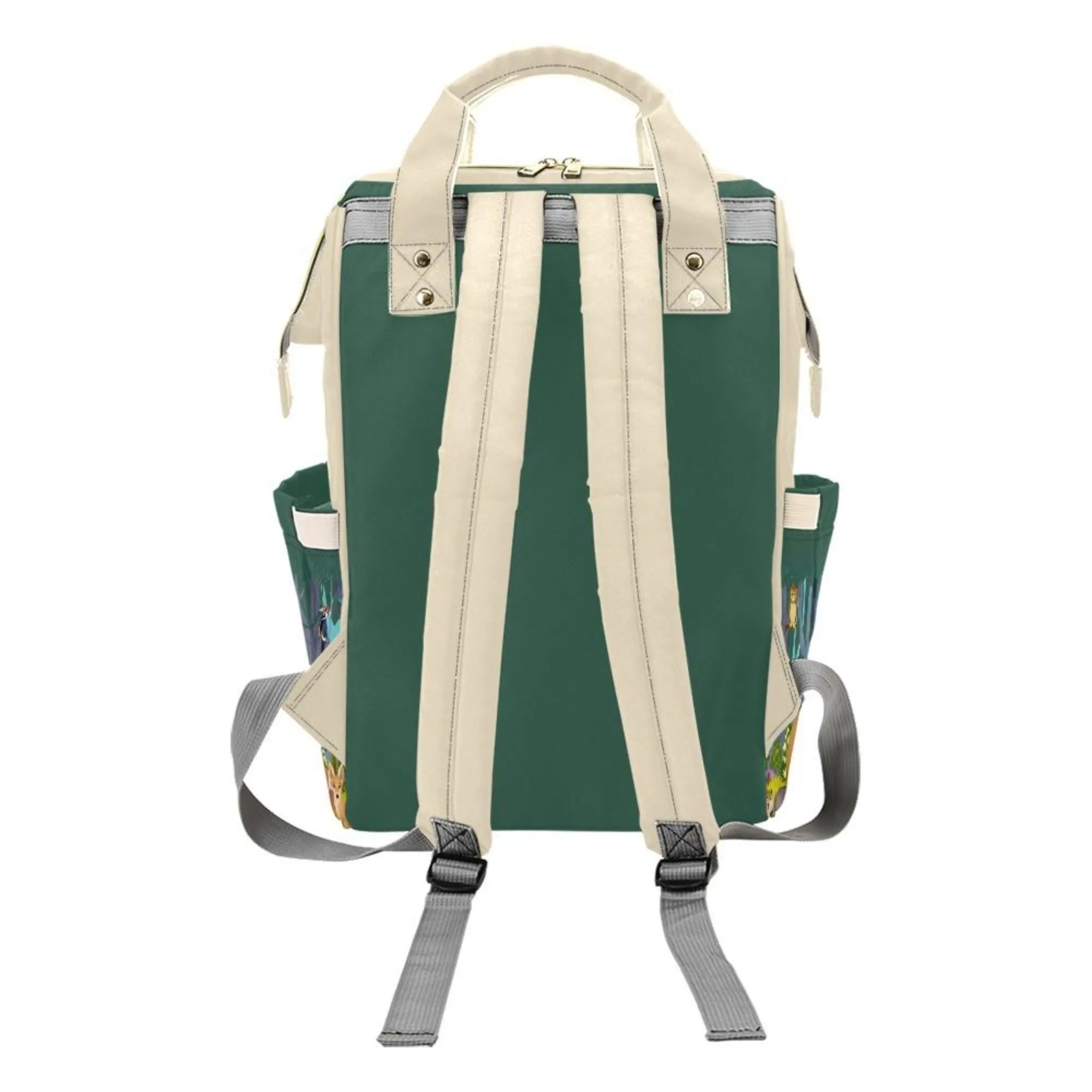 Designer Diaper Bags - Gender Neutral Forest Animals With Baby Name - Green - Waterproof Multi-Function Backpack