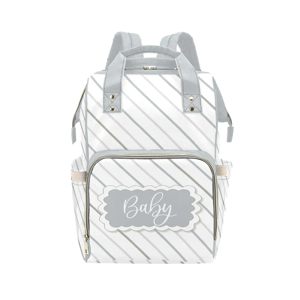 Diaper Bag Backpack - Soft Gray Striped Diaper Bag Backpack - Large Capacity and Waterproof